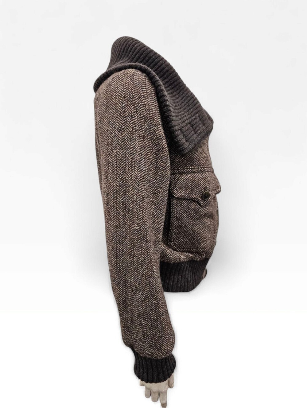 BANANA REPUBLIC Women Ava Tweed Brown Herringbone Wool Blend Bomber Jacket XS - Picture 4 of 9